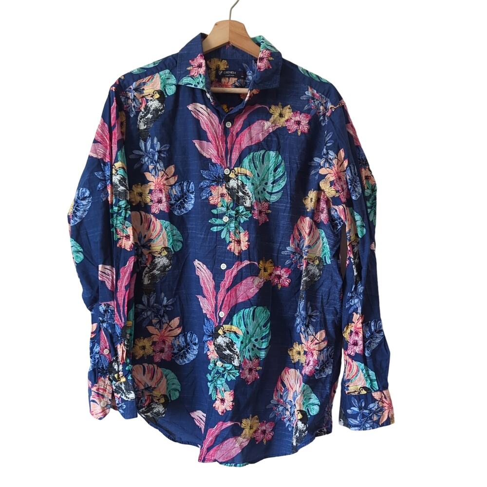 Cremieux Collection Button Down Mens Large Long Sleeve Tropical Hawaiian‎ Toucan